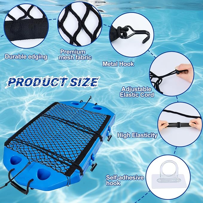 Cargo Net Kit 20.5"X29.1" Attachable Storage Net with 2 Stretchable Straps and 4 Hooks Elastic Black Mesh Net Cargo Netting Multi-Purpose Trunk Net for Cooler Trunk Boat Snowmobile