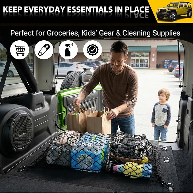 Trunk Cargo Net for 2019-2025 Jeep Wrangler JL 4XE 4 Door Trunk Organizer Net Anti-Slip Rear Mesh Cargo Netting for 19-25 Wrangler JL JLU 4XE SUV Accessories