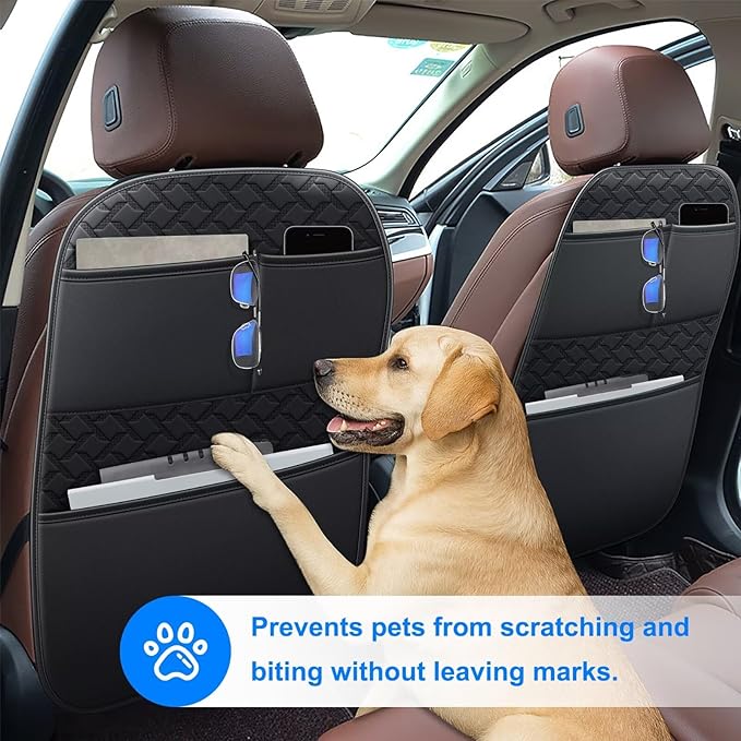 Back Seat Protector 2 Pack Fit for Nissan Rogue Car Kick Mats for Kids Upgraded Version with Storage Organizer Waterproof Dirt Proof Faux Leather Auto Accessories (Black)