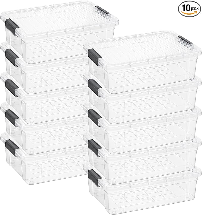 Superio Clear Storage Box with Lid, 22.5 Quart Plastic Container Bins for Organizing, Stackable Crates, BPA Free, Non Toxic, Odor Free, Organizers for Home, Office, School, and Dorm, 10 Pack