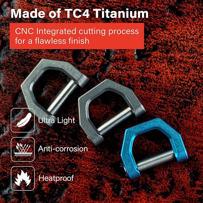 MecArmy CH2 Titanium D Ring Key Holder, Secure Screw-Lock D-Shaped Keychain for Car Key Fobs & EDC Gear, Heavy-Duty Carabiner Alternative (Sandblasted, Small)