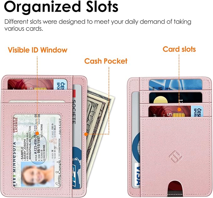 FINTIE Slim Minimalist Front Pocket Wallet, RFID Blocking Credit Card Holder Card Cases with ID Window for Men Women (Rose Gold)