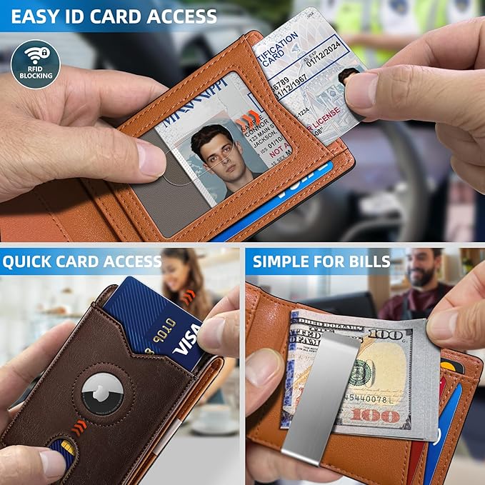 miyozi Airtag Wallet for Men,with Money Clip 11 Cards Slim Front Pocket Leather RFID Blocking Wallet with Gift Box