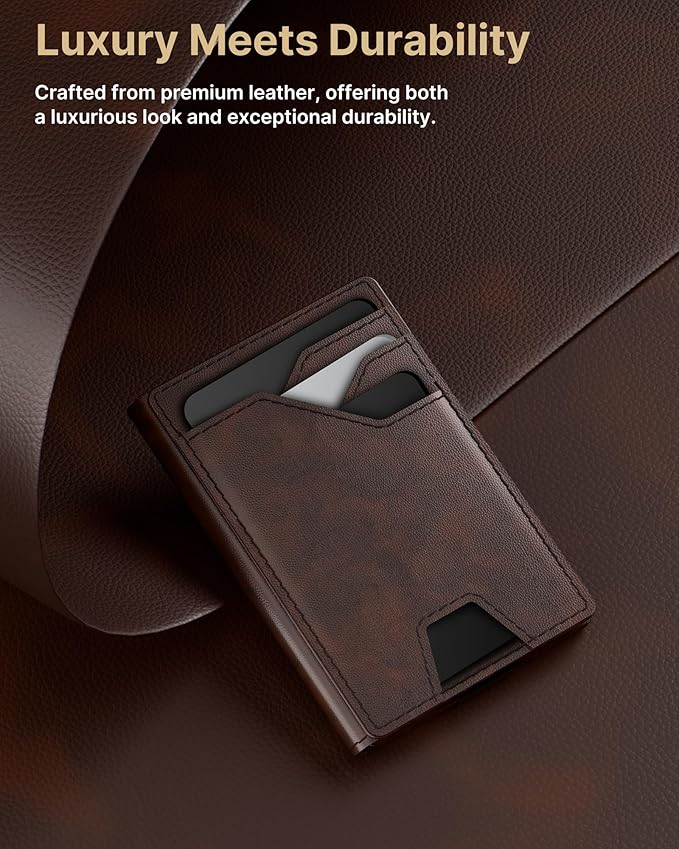 typecase Leather Wallet for Men Card Holder: Premium Genuine Leather, RFID Blocking, Slim, Minimalist, Front Pocket - 15 Cards Capacity | ID Window | Money Clip (Deep Brown)