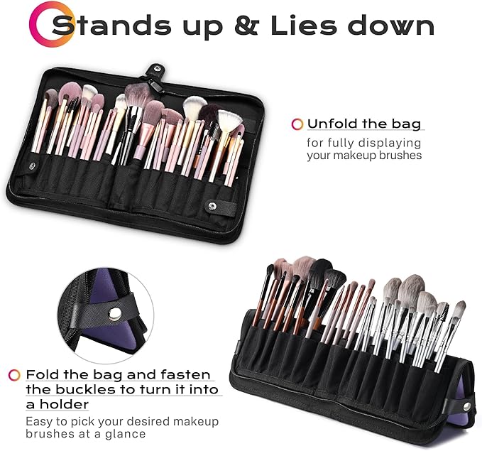 BYOOTIQUE Makeup Brush Holder Bag Foldable Cosmetic Case ForgetMeNot Purple