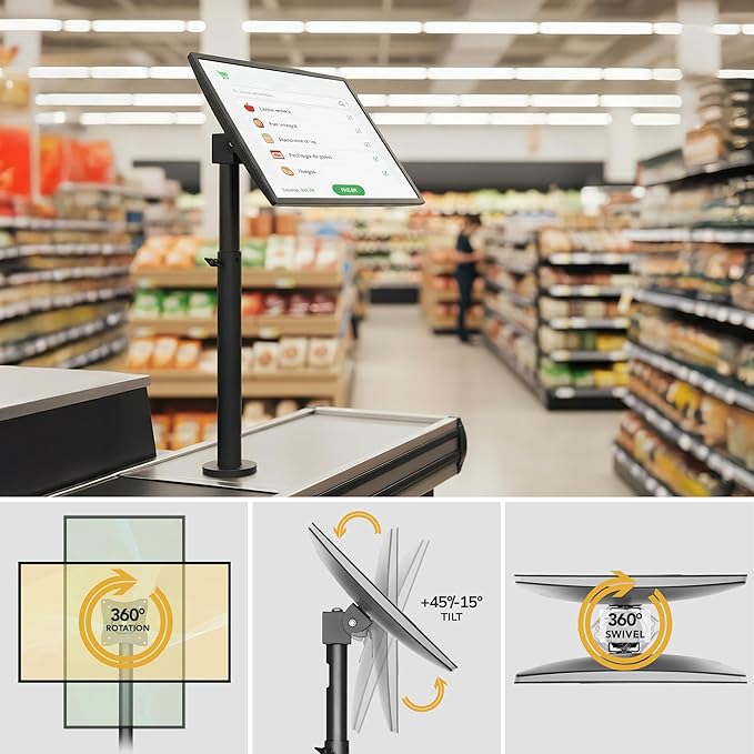 Mount-It! POS Monitor Mount for Retail Checkout & Reception Counters - Extra Tall Height Adjustable Pole with Secure Bolt-Down Base, VESA 75x75 & 100x100 Compatible - Fits 13??2??Monitors, 33 lbs