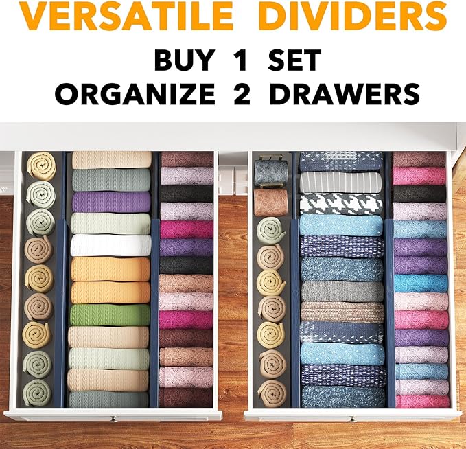 SpaceAid Bamboo 4 Pack Dresser Drawer Dividers, 4.65??High Adjustable 17??22??Drawer Organizers, Expandable Organization for Clothing, Clothes, Dressers, Navy Blue