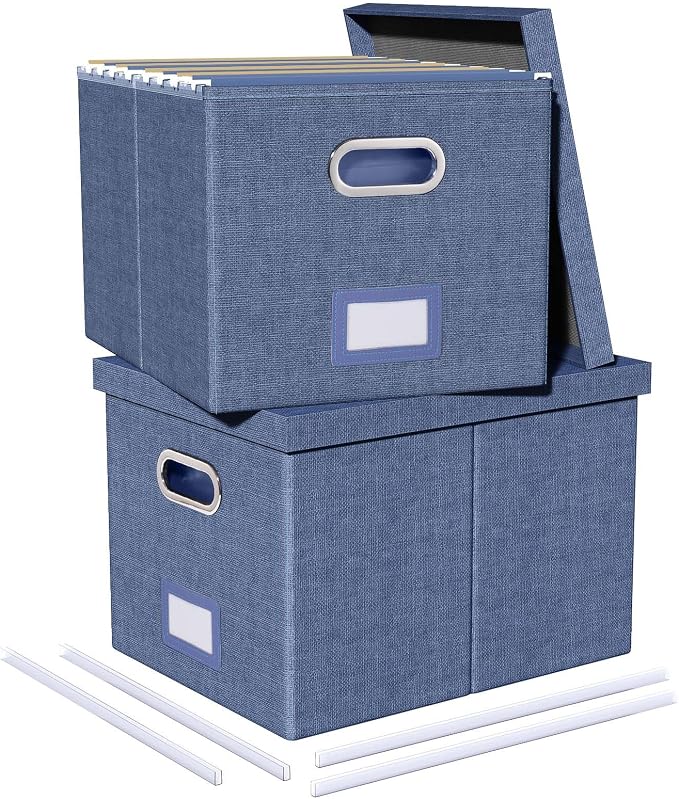 Oterri 2 Pack File Storage Organizer, Document Organizer, Portable File Box with Lid, Fit for Letter/Legal File Folder Storage,Blue-Box only
