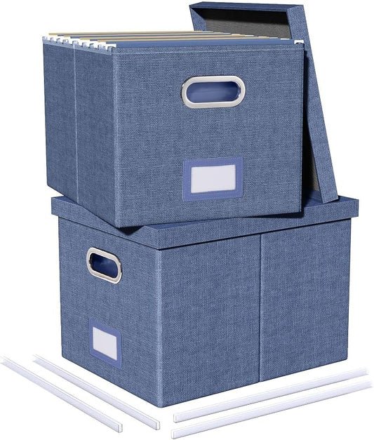 Oterri 2 Pack File Storage Organizer, Document Organizer, Portable File Box with Lid, Fit for Letter/Legal File Folder Storage,Blue-Box only