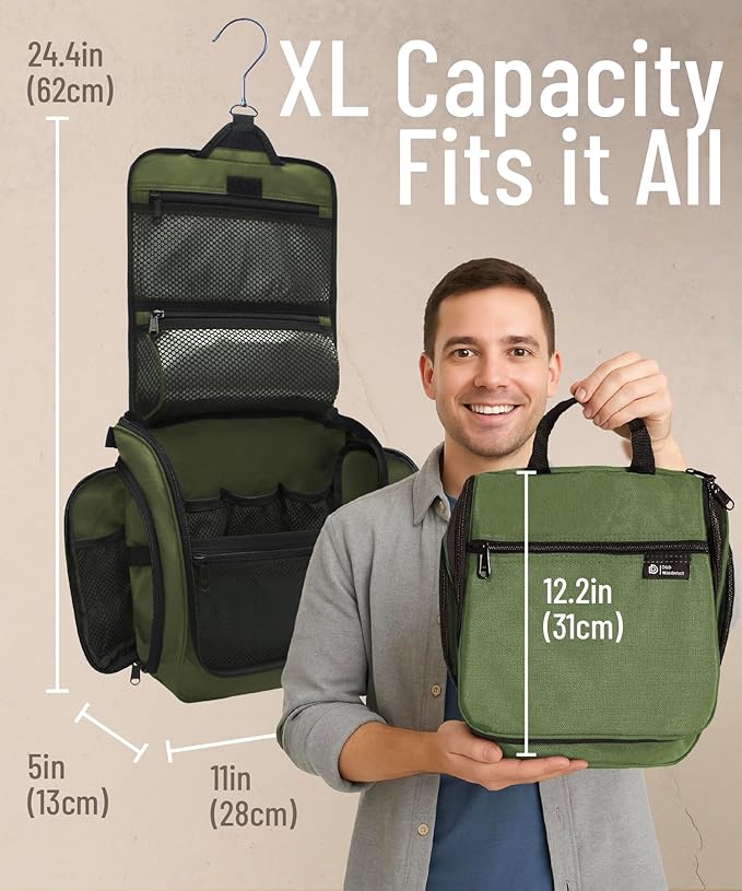 D&D Wanderlust D&D Hanging Travel Toiletry Bag for Men and Women – Cosmetics, Makeup and Toiletries Organizer Kit with 10 Compartments