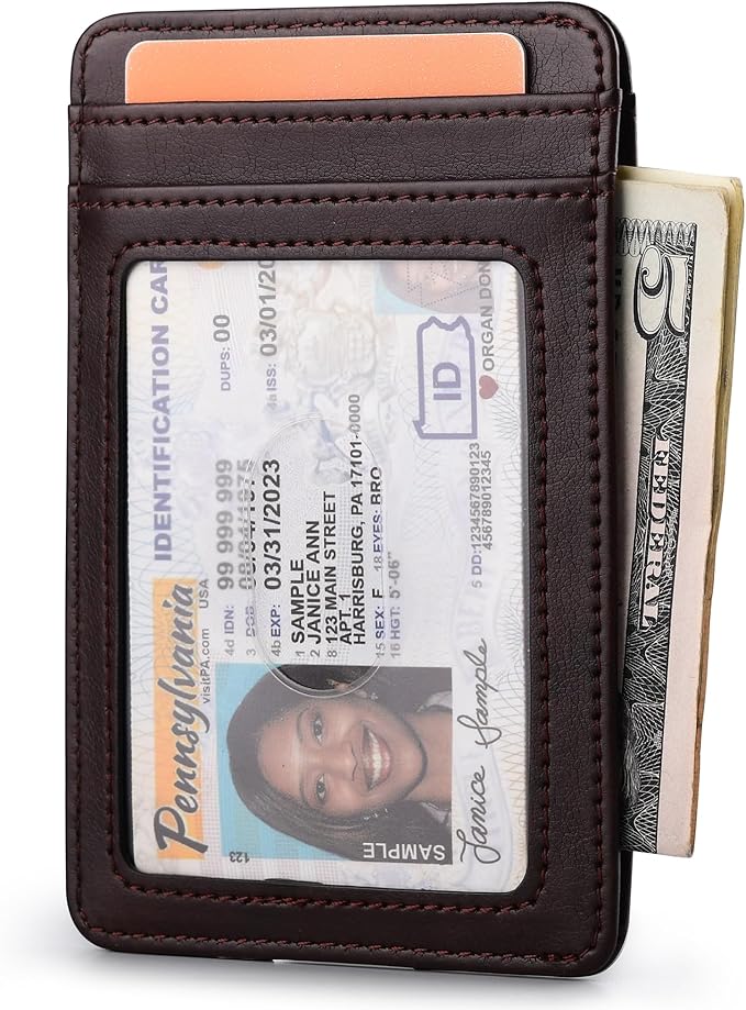 Buffway Mens Slim Wallet, Minimalist Thin Front Pocket Leather Credit Card Holder with RFID Blocking for Work Travel | Minimalist, Thin, Front Pocket, Credit Card Holder, RFID Blocking, for Work Travel