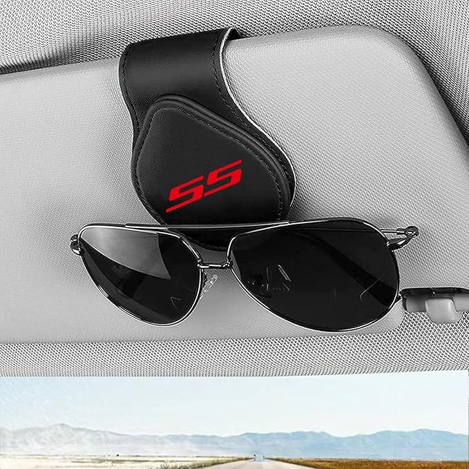 Sunglasses Holder for Car, Leather Glasses Frame, Eyeglass Hanger Card Clip for Car Sun Visor,Sunglasses Holder Compatible with Chevy Camaro SS