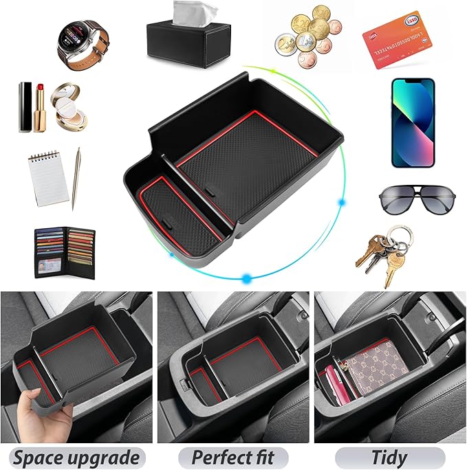 SKTU for 2024 2025 2026 Chevrolet Trax Center Console Organizer 2024 2025 2026 Chevy Trax Console Tray Trax Armrest Storage Box 2024 2025 2026 Chevy Trax Accessories with Sunglasses Holder (Red)
