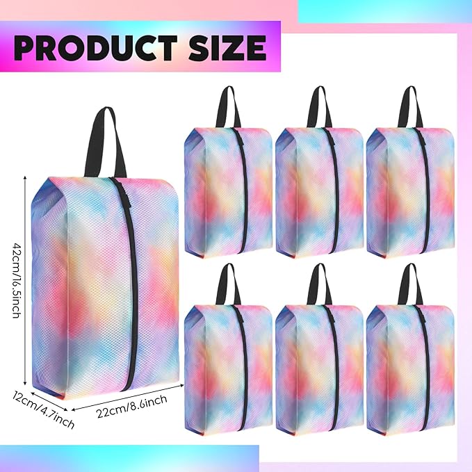 6 Pcs Travel Shoe Bags with Zipper Nylon Portable Waterproof Suitcase Shoe Organizer Packing for Golf(L,Watercolor)