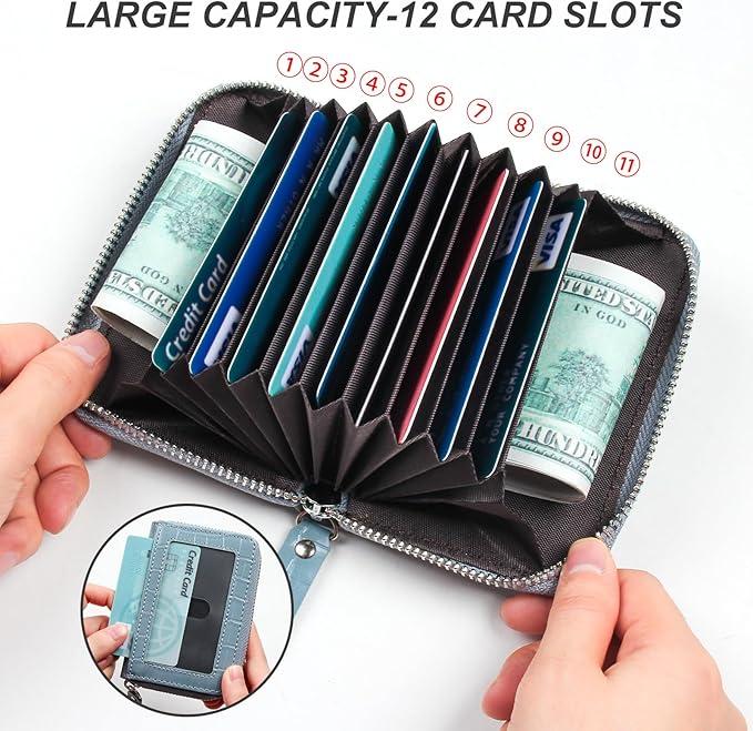 EcoVision Credit Card Holder RFID Card Case Wallet, Small Accordion Zipper Card Case Holder, Card Organizer Case for Women Men