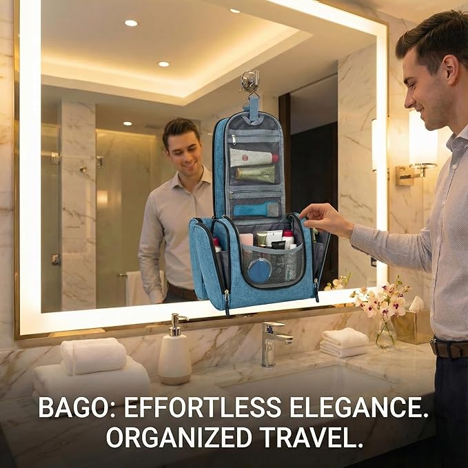 Bago Travel Toiletry Bag for Women and Men - Large Waterproof Hanging Large Toiletry Bag for Bathroom and Travel Bag for Toiletries Organizer -Travel Makeup Bag (SnowBlue)