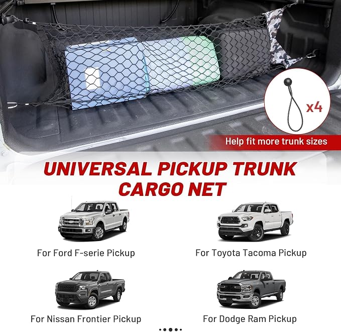 RED WOLF Truck Bed Cargo Net with Storage Bag Fit for GMC Sierra/Chevy Silverado/Ford F-150, Universal Envelope Style Pickup Truck Elastic Organizer Net Groceries Storage Netting