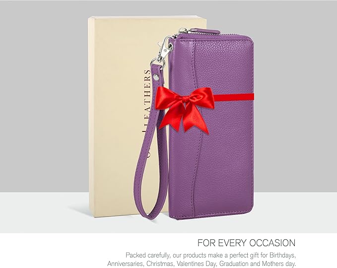 Oak Leathers Purple Leather Wallet for Women - RFID Womens Wallet Clutch with 8 Credit Card Holder, Coin Pocket, Gift for Women’s
