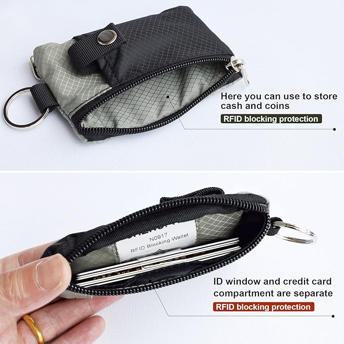 CHENSPRX Minimalist RFID Blocking Small Wallet with ID Window,WaterResistant Zip Id Case Wallet with Lanyard Keychain for Cards,Cash,Travel,Women,Men