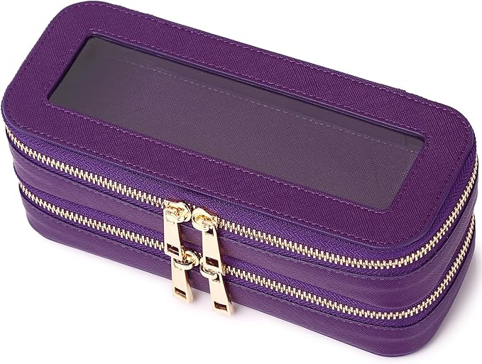 Pinkmik Double Layer Makeup Bag Makeup Brush Case Waterproof Travel Cosmetic & Toiletry Bag Purse Organizer and Car Essentials for Women (Purple, Double SLIM)