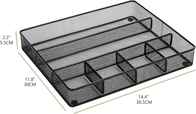 Annova Desk Top Organizer Tray for Office Organization - Metal Mesh - Storage Tray with Dividers for Pens, Desktop Accessories, Bathroom, Kitchen, Makeup and Office Supplies (Large, Black)