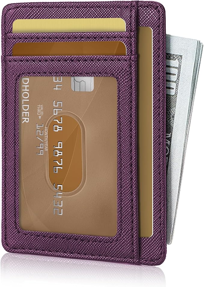 Hoewina Slim Wallet for Men, Credit Card Holder Wallet, Minimalist Design - RFID Blocking Front Pocket Leather Thin Wallet for Men and Women（Cross Grape Purple）
