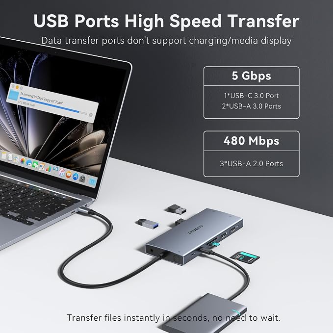 USB C Docking Station Dual Monitor Laptop Docking Station, 15 in 1 Docking Station 3 Monitors with 2 HDMI 4K, DP 8K, 100W PD, 6 USB A/C Ports, Button, USB C Hub Multiport Adapter for Windows Laptops