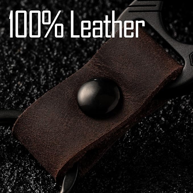 KeyUnity KM02 Titanium Belt Clip Carabiner Leather Keychain Holder with Removable Stainless Steel Key Ring