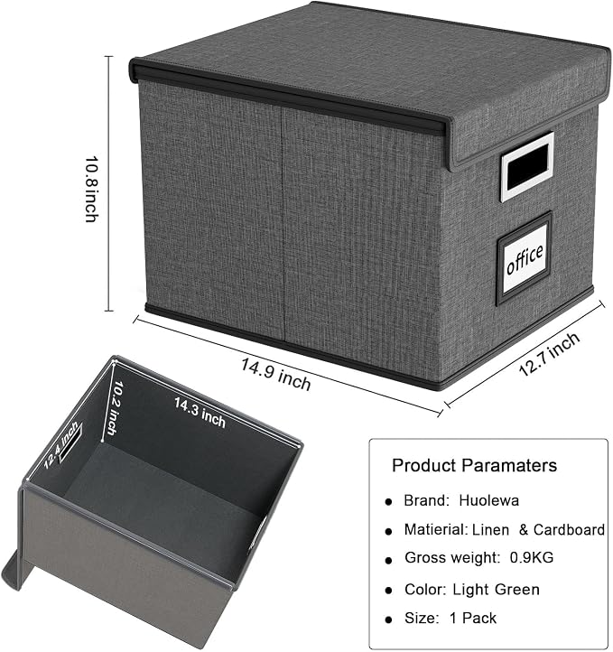 File Organizer Box with Lid, Collapsible File Folder Organizer for Office Document Storage, Filing Box with Plastic Slide for Letter Size Hanging File Folders(1 Pack, Smoky Grey)