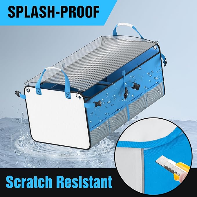 SugarFox Car Trunk Organizer for SUV - 63L+26L Modular Storage, Heavy-Duty, Foldable Waterproof, Soft & Hard Covers, Non-Slip, Multi-Compartment, Blue M006