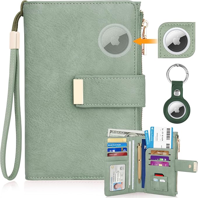 HUANLANG Passport Holder with Airtag for Women/Men, Airtag Passport Wallet for Travel Leather Passport Holder RFID Blocking,Travel Passport Walelt with Credit Card Holder