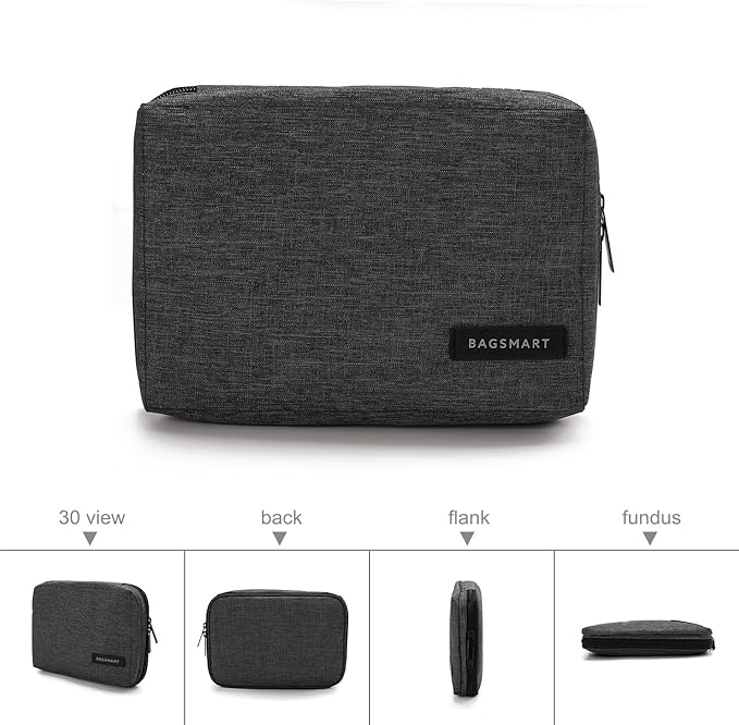 BAGSMART Electronics Organizer Travel Case, Small Cord Bag for Travel Essentials, Tech bag for Men Women, Cable Organizer for Phone, SD Card, Black