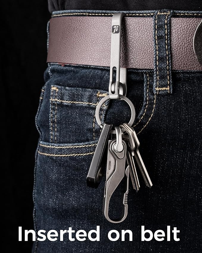 FEGVE Titanium Key Belt Clip Keychain Clip for Men, Belt Loop Key Ring Chain Holder Key Hook for Pants Purse