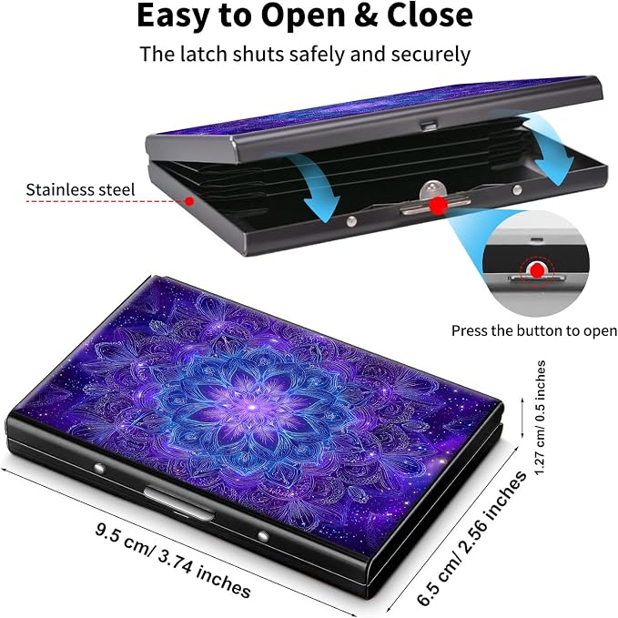 Metal Wallet,Credit Card Holder for Women Men,RFID Blocking Card Holder Mini Slim Aluminum Wallet ID Case Hard Case Business Card Holder Case,Purple Pattern