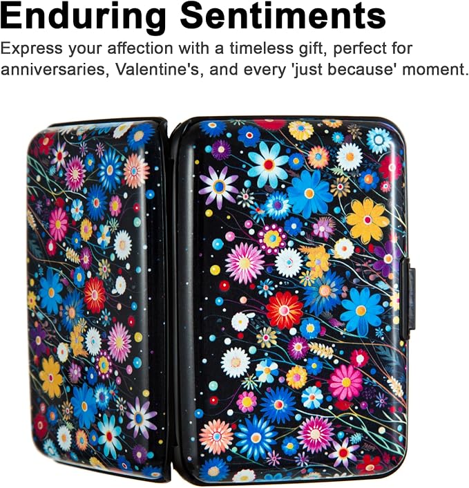 Credit Card Holder for Women Men RFID Blocking Wallet Small Business Metal Slim Mini Aluminum Hard Case (Colorful Flowers)