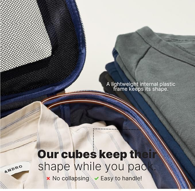 LeanTravel Premium Compression Packing Cubes for Travel - Suitcase Organizer Bags with Double Zipper & Breathable Mesh Panel - Space Saving Carry On Luggage Essentials (4-Pack, Navy Blue)