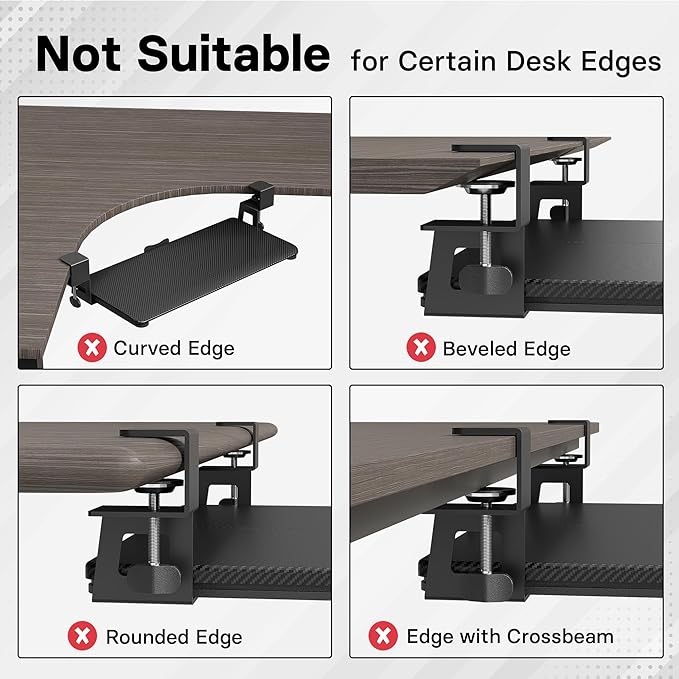 BONTEC KMT01 Under Desk Keyboard Tray, Pull-Out Keyboard & Mouse Platform with C-Clamp, 25.6 x 11.8 in Space-Saving Ergonomic Slide-Out Drawer, Black Carbon Fiber