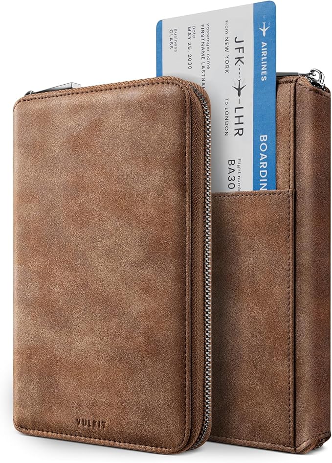 VULKIT Passport Holder for Travel Family, Multiple Travel Document Holder Wallet for a Family of 3-4, RFID Blocking Passport Bag, Document Organizer Pouch for Credit Cards, ID, Sim Card, Cash, Coins