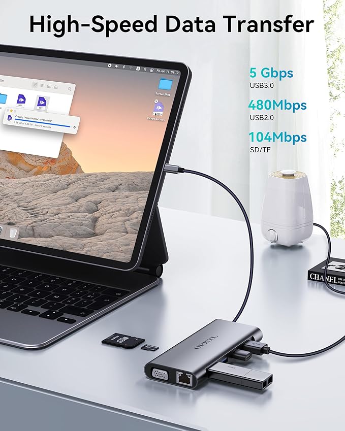 11-in-1 USB C Hub Multiport Adapter, USB C Docking Station with 4K HDMI, VGA 1080P, 100W PD, Ethernet, SD/TF, Audio, USB 3.0 Port, Laptop Dock for MacBook Pro/Air, iPad, Windows