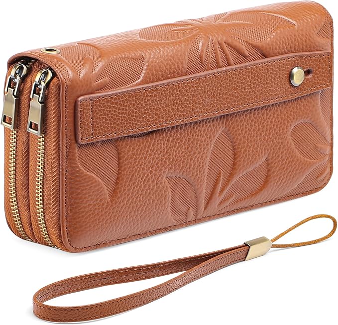 GAEKEAO Wallet for Women Clutch RFID Blocking Wristlet Leather Purse Large Capacity Credit Card Holder with Grip Hand Strap
