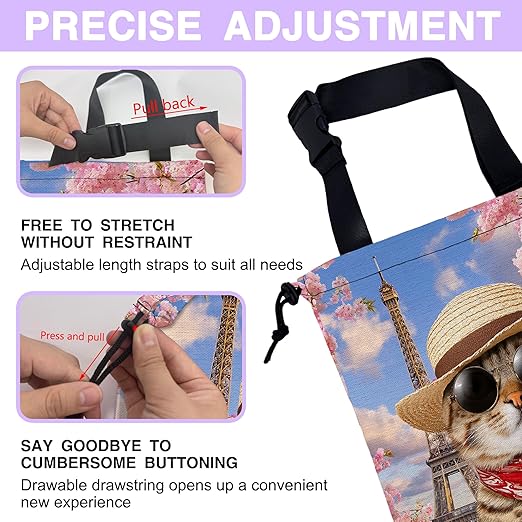 Car Trash Bag Funny Cat and Eiffel Tower Car Garbage Bag Waterproof Car Trash Can for Back Seat with Adjustable Straps and Drawstring, Foldable Car Trash Bin for Car Accessories