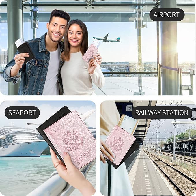 VIDIVICI 2 Pack Passport & Vaccine Card Holder - Pink&Black RFID Blocking Travel Must Have