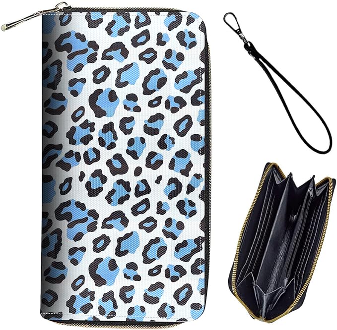 Bxgolkgd Womens Wallet, RFID Blocking Leather Wallet,Large Capacity Wallet Credit Card Holder PU Leather Ladies Clutch with Zipper Coin Pocket - Blue Leopard Print
