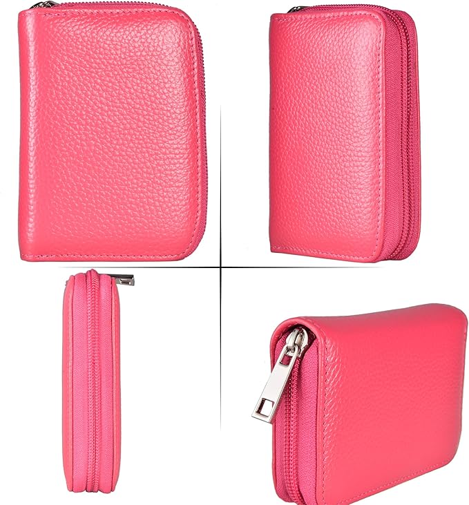 Easyoulife Genuine Leather Credit Card Holder Zipper Wallet With 26 Card Slots