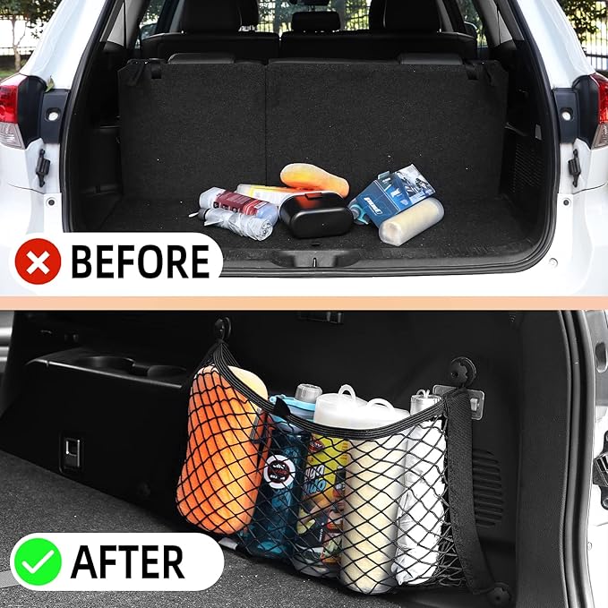 Small Cargo Net for Car Trunk Storage,2 Pack Elastic Mesh Net Pocket Organizer Pouch Bag,Stretchable Automotive Cargo Nets with 8 Pieces Mounting Screws and Hooks for RV,SUV,Boats,Home