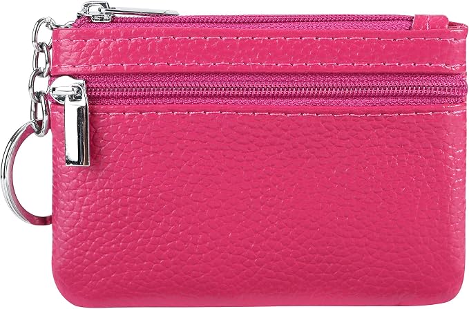 Women Genuine Leather Keychain Zipper Change Wallet Small Mini Pocket Size Coin Purse