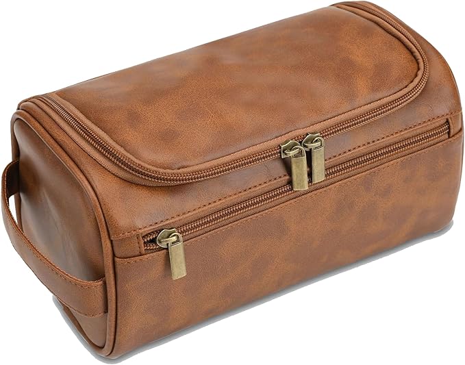 Toiletry Bag for Men, Travel Shaving Dopp Kit Water-resistant Bathroom Toiletries Organizer PU Leather Cosmetic Bags