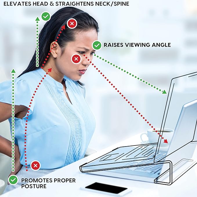 Mammoth DuraClear Acrylic Laptop Stand for Desk - Ergonomic 2.5" Elevation Acrylic Computer Riser - Laptop Stand Accessory for up to 21" Laptops