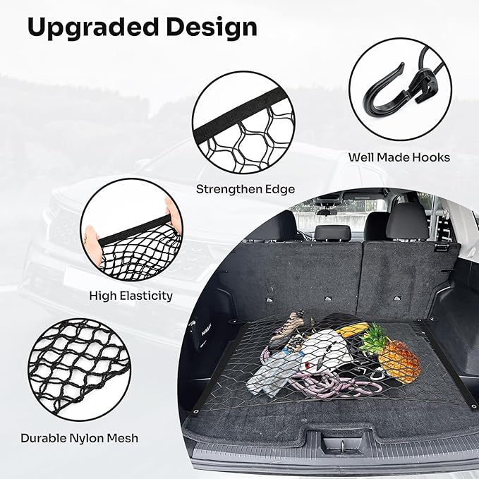 Canvcle Trunk Cargo Net for 2021-2025 2026 Nissan Rogue Accessories Envelope Style Mesh Trunk Net Organizer and Storage Stretchable Adjustable Elastic Nylon Rear Cargo Netting with Hooks