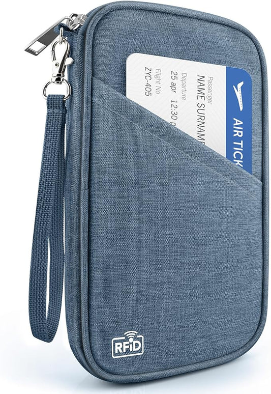 Passport Holder Family RFID Travel Document Organizer for Women Waterproof Passport Wallet Men Portable Case for Cards, Boarding Pass, ID, Money, Tickets with Zipper